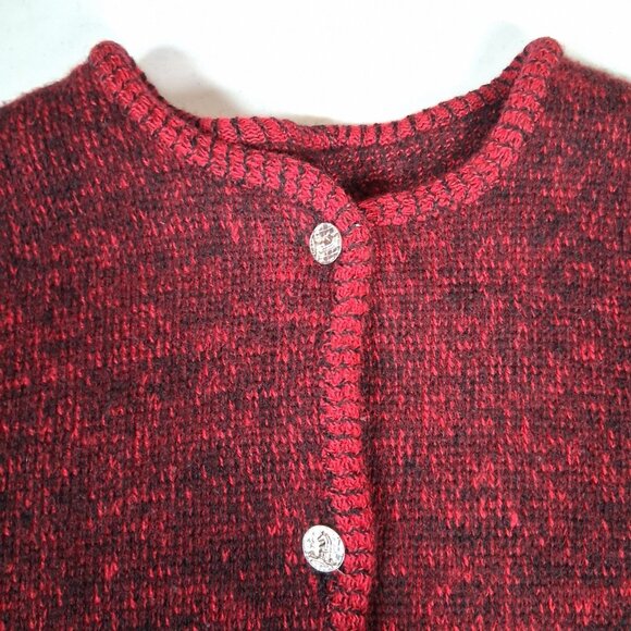 Vintage Cardigan Sweater Women Red Black Chess Knight Silver Button Up Knit - Picture 11 of 15